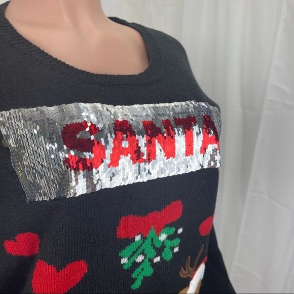 Merry&Bright Sequined Swipe Right Signed Christmas Sweater SZ M Rudolph - Santa - Picture 7 of 12
